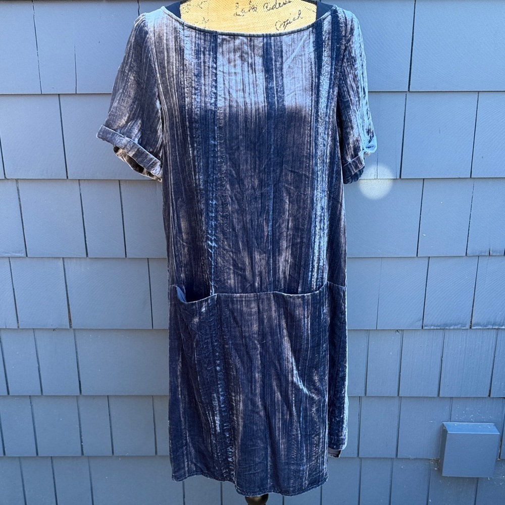 Anthropologie Floreat Velvet Textured Blue Mini Dress